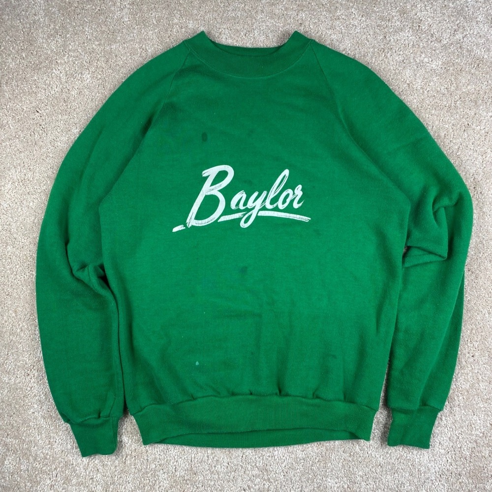 Vintage Jerzees Baylor University Sweatshirt Green Made in USA Mens Medium 38-40